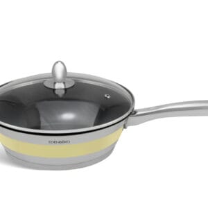 Żółta patelnia 24 cm ze stali nierdzewnej z pokrywką, część zestawu Edenberg EB-4050