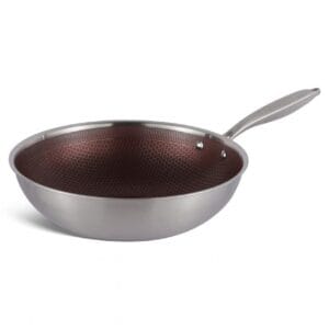 Stalowa patelnia WOK 28 cm z nieprzywierającą powłoką i pokrywką