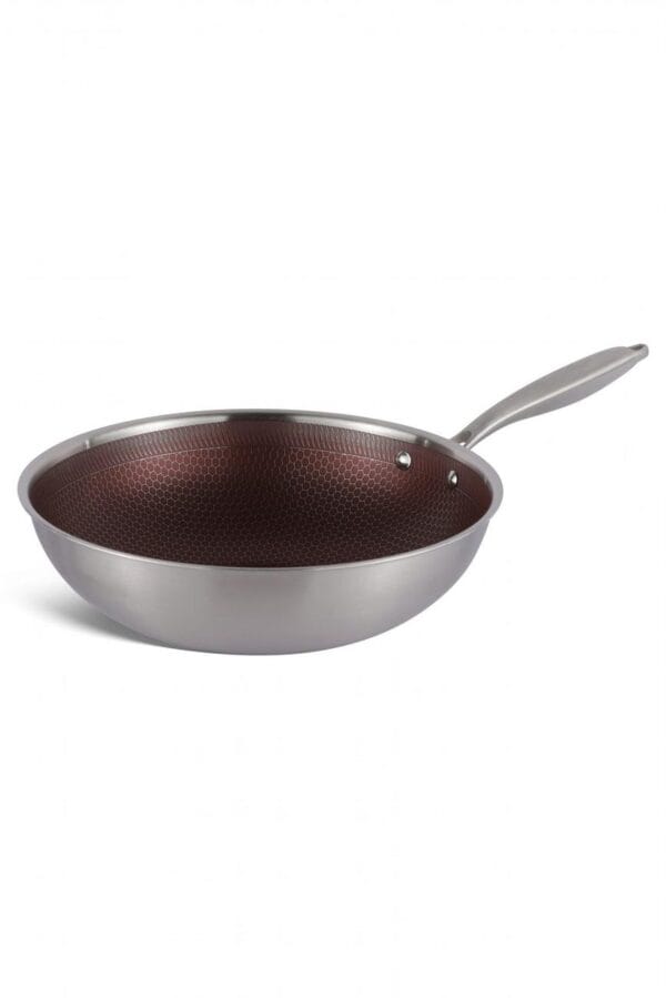 Stalowa patelnia WOK 28 cm z nieprzywierającą powłoką i pokrywką