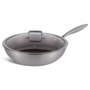 Stalowa patelnia WOK 28 cm z nieprzywierającą powłoką i szklaną pokrywką
