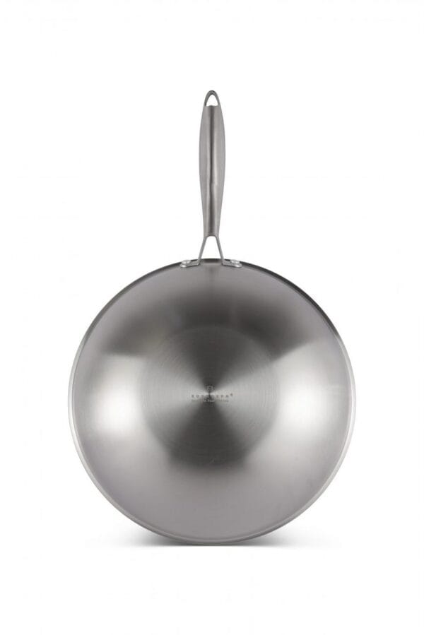 Stalowa patelnia WOK 28 cm z pokrywką i ergonomicznym uchwytem