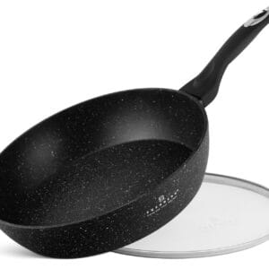 Patelnia aluminiowa 22 cm z szklaną pokrywką i marmurkową powłoką, marka Edenberg