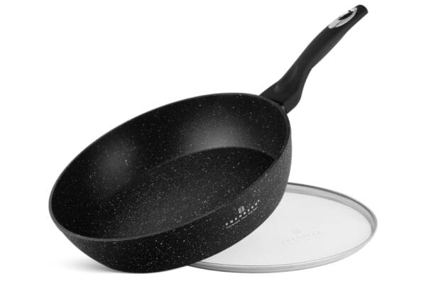 Patelnia aluminiowa 22 cm z szklaną pokrywką i marmurkową powłoką, marka Edenberg