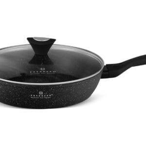 Patelnia aluminiowa o średnicy 22 cm z pokrywką, nieprzywierająca powłoka, czarna, widok z boku