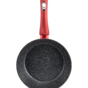 Czarna patelnia ceramiczna 24 cm z czerwonym uchwytem, część zestawu garnków i patelni 6.66l
