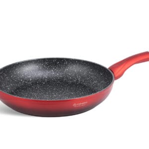 Czerwona patelnia ceramiczna 28 cm z czarnym wnętrzem, część zestawu garnków i patelni 6.66l