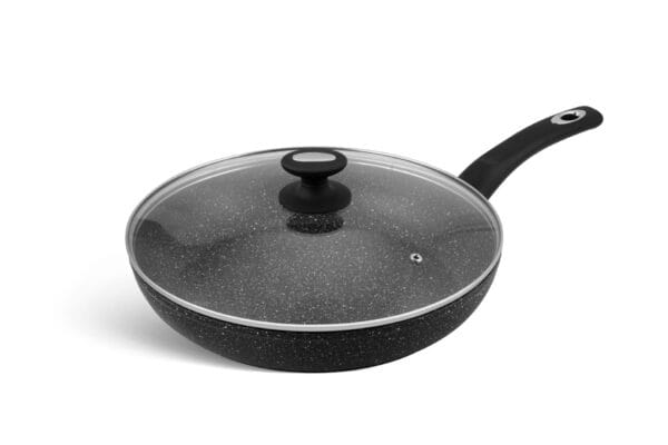 Patelnia ceramiczna z szklaną pokrywką, 24 cm, nieprzywierająca powłoka marmurkowa