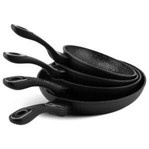 Patelnia ceramiczno-marmurkowa 26 cm z pokrywką, nieprzywierająca powłoka, widok z boku