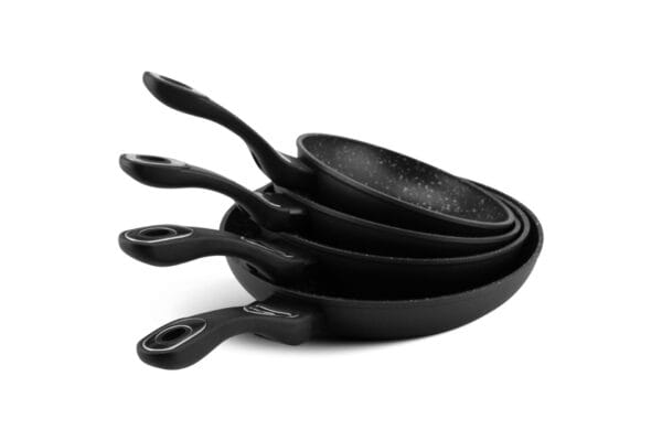 Patelnia ceramiczno-marmurkowa 26 cm z pokrywką, nieprzywierająca powłoka, widok z boku