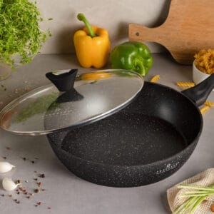 Patelnia 26 cm z ceramiczno-marmurkową powłoką nieprzywierającą i szklaną pokrywką