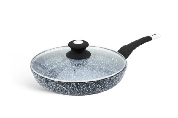 Patelnia granitowa o średnicy 20 cm z szklaną pokrywką i silikonowym uchwytem