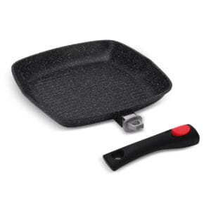Kwadratowa patelnia grillowa 24 cm z marmurkową powłoką nieprzywierającą i wymiennym uchwytem