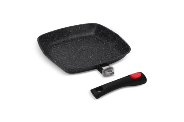 Kwadratowa patelnia grillowa 24 cm z marmurkową powłoką nieprzywierającą i wymiennym uchwytem