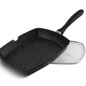 Patelnia grillowa 28 cm z ceramiczna powłoką nieprzywierającą i szklaną pokrywką, widok z boku