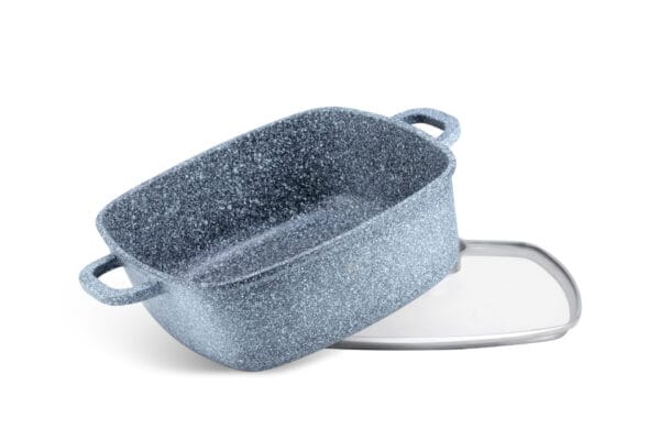 Prostokątny garnek ceramiczno-granitowy 6.5L z szklaną pokrywką, kompatybilny z indukcją