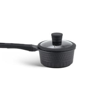 Czarny rondel 16 cm z pokrywką, część zestawu garnków Edenberg z patelnią marmurkową