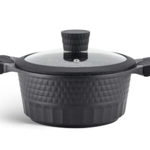 Czarny rondel 16 cm z pokrywką, część zestawu garnków Edenberg z powłoką marmurkową