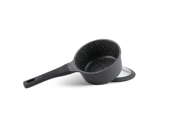 Czarny rondel 16 cm z pokrywka, czesc zestawu garnkow Edenberg z patelnia marmurkowa