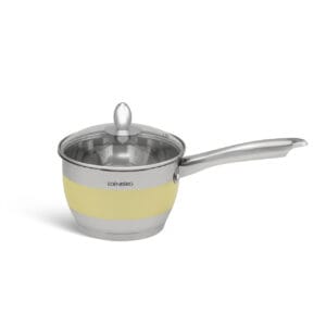 Żółty rondel ze stali nierdzewnej 16 cm z szklaną pokrywką, część zestawu Edenberg EB-4050