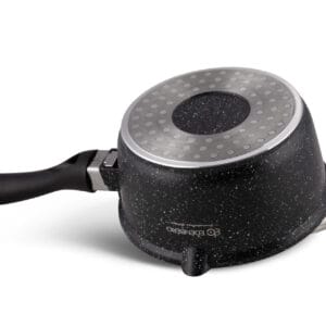 Rondel aluminiowy 1.3l z marmurkową powłoką non-stick i szklaną pokrywką, idealny na indukcję