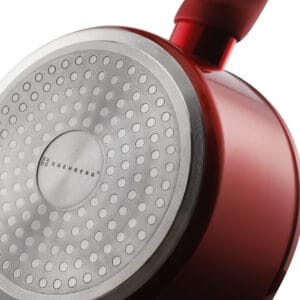 Czerwony rondel aluminiowy 1.5l z ceramiczną powłoką i wielowarstwowym dnem, kompatybilny z indukcją