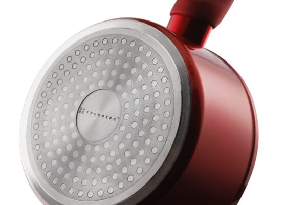 Czerwony rondel aluminiowy 1.5l z ceramiczną powłoką i wielowarstwowym dnem, kompatybilny z indukcją
