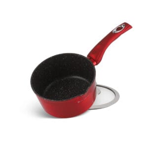 Aluminiowy rondel 1.5l z ceramiczno-marmurową powłoką i szklaną pokrywką, kompatybilny z indukcją
