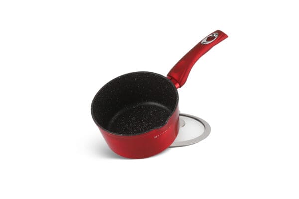 Aluminiowy rondel 1.5l z ceramiczno-marmurową powłoką i szklaną pokrywką, kompatybilny z indukcją