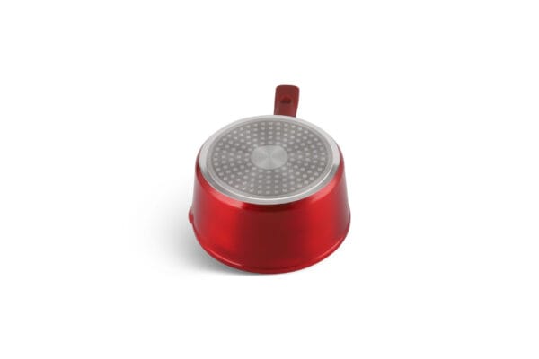 Różowy rondel aluminiowy 1.5l z ceramiczno-marmurową powłoką i stalowym dnem, kompatybilny z indukcją