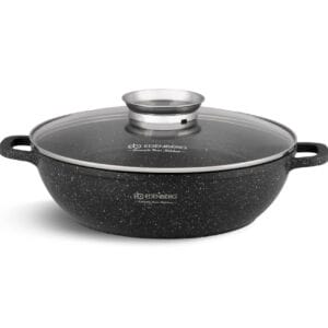 Rondel aluminiowy 5.5 litrów z marmurkową powłoką i szklaną pokrywką, kompatybilny z indukcją