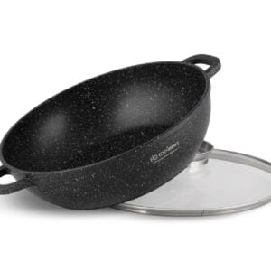 Aluminiowy rondel 5.5 litrów z marmurkową powłoką i szklaną pokrywką, kompatybilny z indukcją