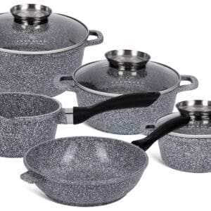Zestaw 5 garnków Edenberg z powłoką ceramiczną w kolorze szarym, rozmiary 1.3l, 2.3l i 4.5l, z pokrywkami