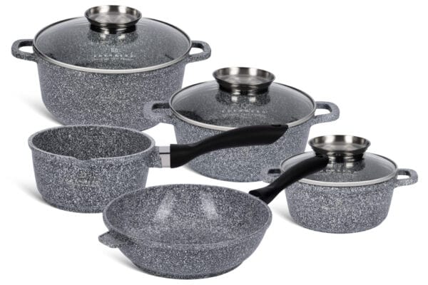 Zestaw 5 garnków Edenberg z powłoką ceramiczną w kolorze szarym, rozmiary 1.3l, 2.3l i 4.5l, z pokrywkami