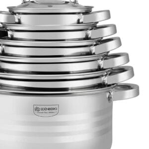 12-częściowy zestaw garnków Edenberg ze stali nierdzewnej, pojemności 1.4L-6.6L, z pokrywkami
