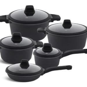 Zestaw garnków i patelni ceramicznych 28 cm w kolorze czarnym z pokrywkami, powłoka non-stick