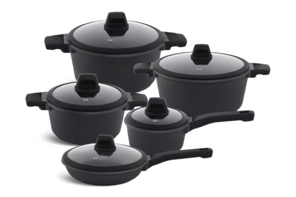 Zestaw garnków i patelni ceramicznych 28 cm w kolorze czarnym z pokrywkami, powłoka non-stick