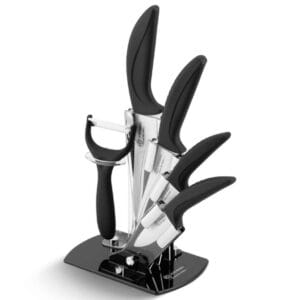 6-częściowy zestaw noży ceramicznych z ergonomicznymi uchwytami i akrylowym stojakiem