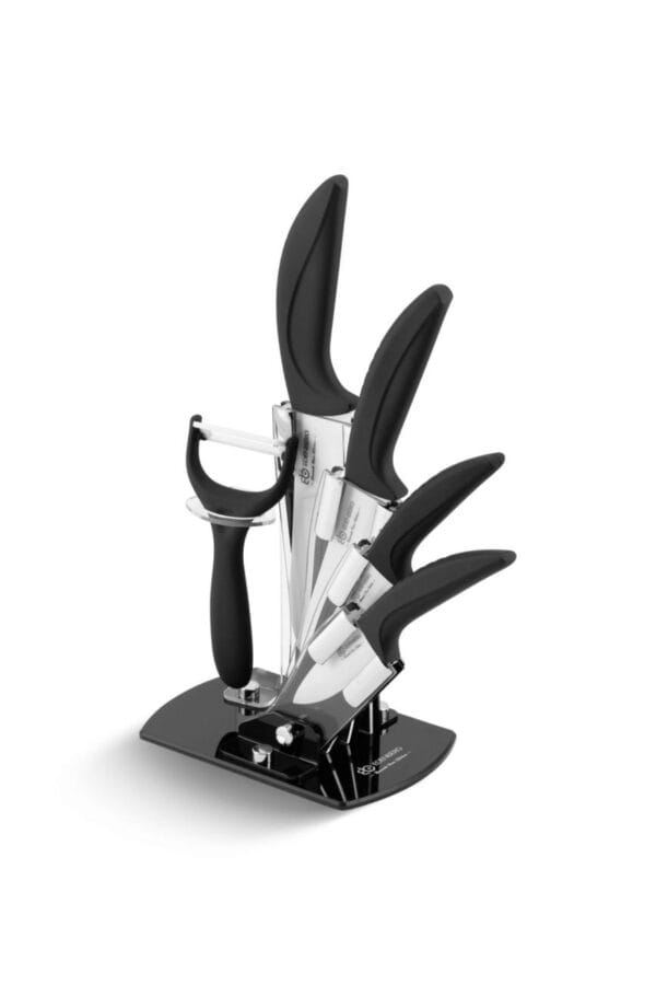 6-częściowy zestaw noży ceramicznych z ergonomicznymi uchwytami i akrylowym stojakiem