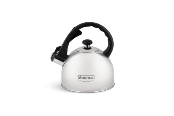 Czajnik z gwizdkiem 1.5L Edenberg wykonany ze stali nierdzewnej, z eleganckim lustrzanym wykończeniem. Ergonomiczny uchwyt i metalowy gwizdek. Idealny na kuchenki gazowe, elektryczne i indukcyjne.