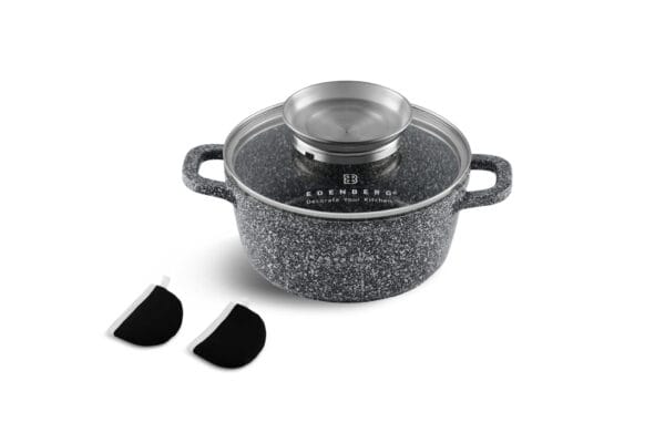 Garnek aluminiowy z pokrywką 1.3l Edenberg z powłoką non-stick i hartowaną szklaną pokrywką, idealny do każdej kuchni.