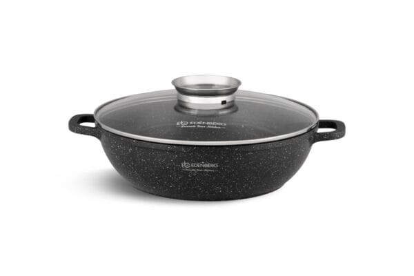 Garnek aluminiowy z pokrywką 3.3l Edenberg w ciemnym kolorze z białymi akcentami marmurkowymi, idealny do gotowania i łatwego czyszczenia.
