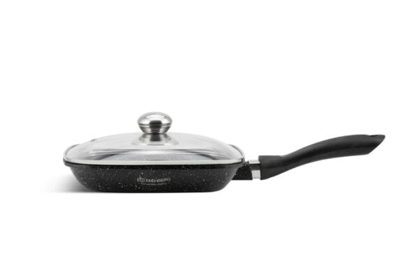 Patelnia grillowa 24cm Edenberg z ceramiczno-marmurkową powłoką, pokrywką i ergonomicznym uchwytem, idealna do smażenia i grillowania.