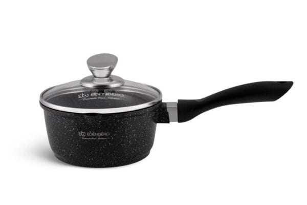 Rondel na indukcję 2.3l Edenberg z powłoką marmurkową, szklaną pokrywką i ergonomicznym uchwytem. Idealny do szybkiego i równomiernego gotowania.
